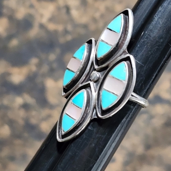 Turquoise Sterling Silver Native American Women's Statement Ring Size 7.5 - Picture 5 of 7